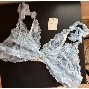 Free People Intimately Lace Bralette Baby Blue Halter Neck Festival Boho